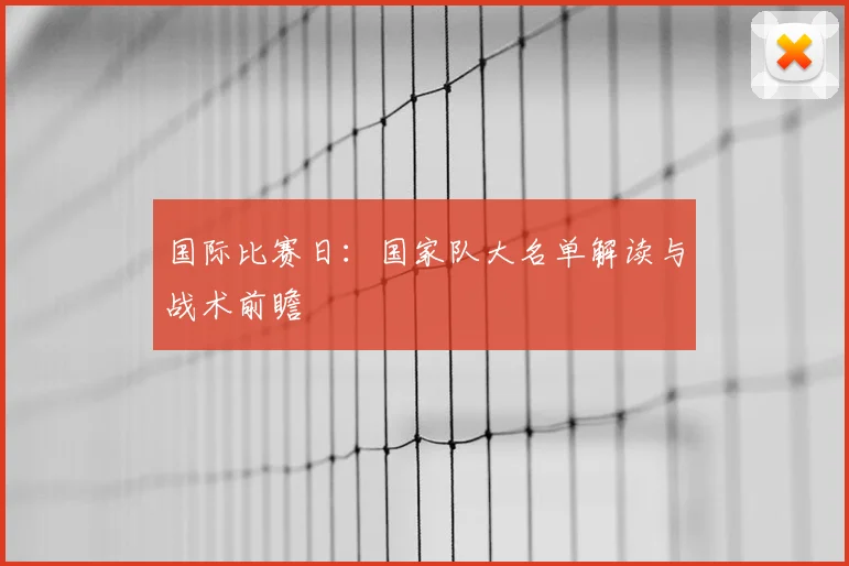 国际比赛日：国家队大名单解读与战术前瞻